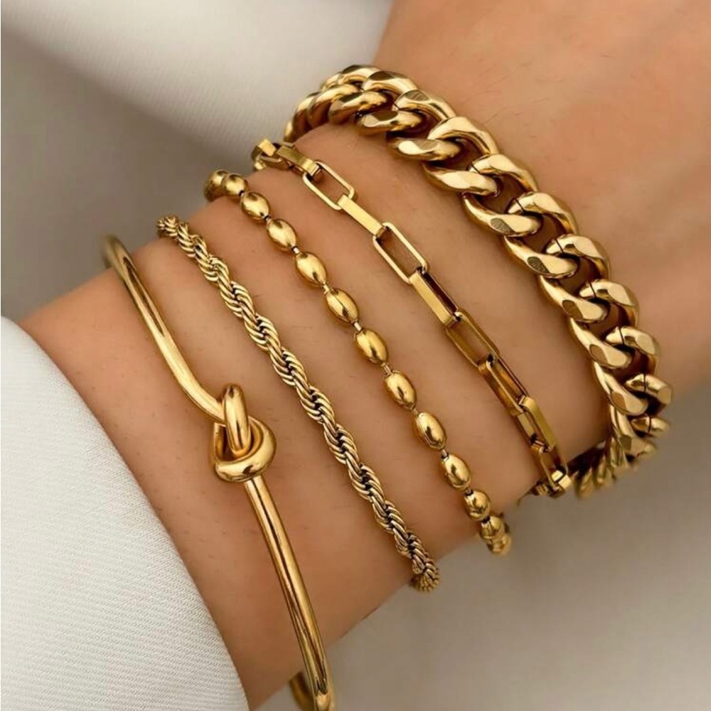 Gold Plated Stainless Steel 5pc Bracelet & Cuff Set